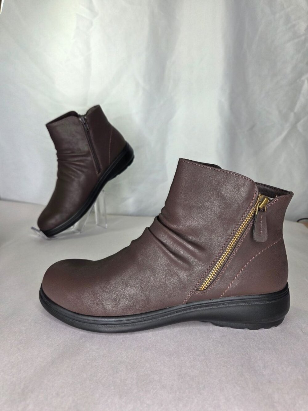 Easy Street Lyra Zipper Ankle Boots - Brown Matte, Size: 9 M